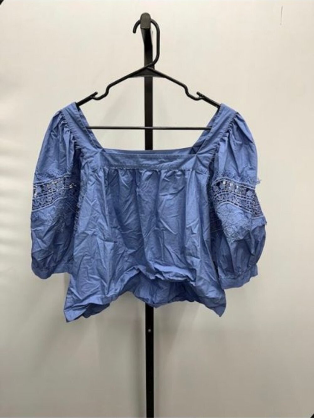 Ann Taylor Blue Cotton Balloon Sleeve Top
